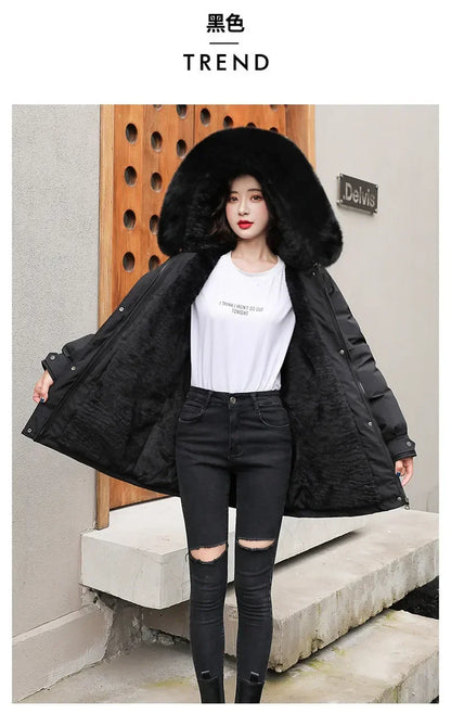 Winter Coat Low Price On Sale Women Beige Add Wool Thick Warmth Fur Hooded Parkas Jacket 2023 New Fashion Belt Slim Cotton Coat Kafinashop