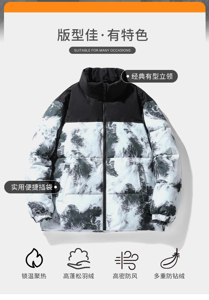 -30 Degree Mens New Winter Down Jackets Mens Casual Loose Print White Duck Down Coats Outdoor Ski Thicken Warm Windproof Outwear Kafinashop