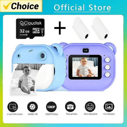 Children Digital Camera Instant Print for Kids Thermal Print Camera Instant Photo Printing Camera Video Toys+32G Memory Card Kafinashop