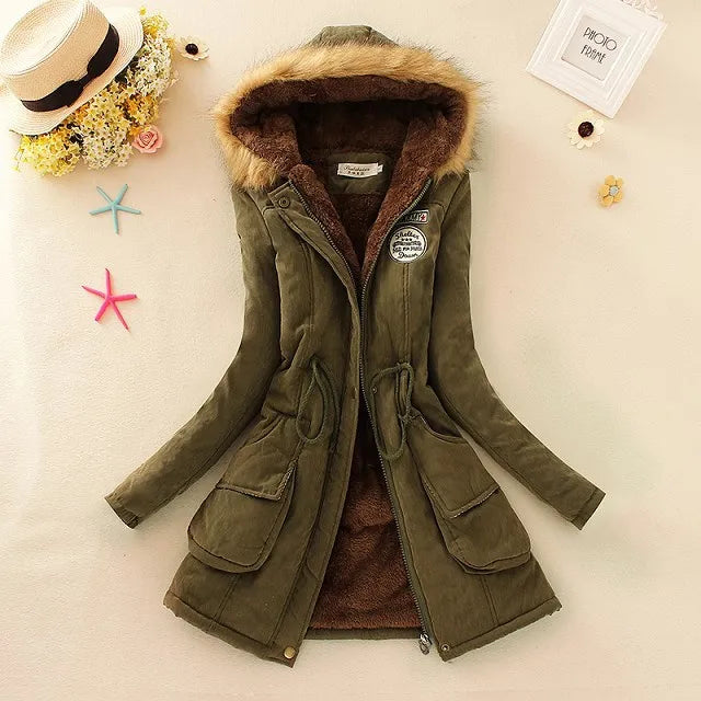 2023 New Autumn Winter Women Cotton Jacket Padded Casual Slim Coat Emboridery Hooded Parkas Wadded Warm Overcoat Kafinashop