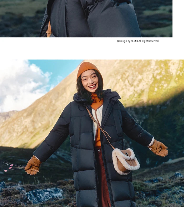 Semir Down Jacket Women Long Warm 2023 Winter New Loose Waterproof Hooded Jacket Kafinashop