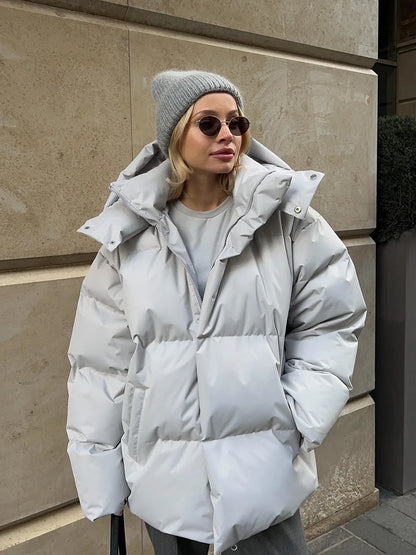 Down Jacket Women's Warm Fashionable Loose Comfortable Solid Cotton Jacket 2024 New Autumn Winter Casual Simple Daily Overwear Kafinashop