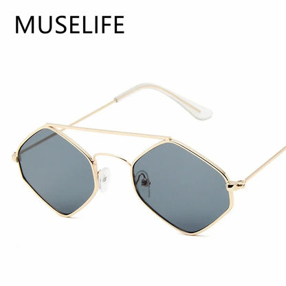 Polygonal Ocean Sunglasses for Women with Retro Metal Frame and Double Beam Design Kafinashop