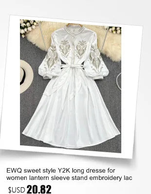 EWQ Sweet Style Y2K Women Nice Foreve Dress Embroidery O-neck Bandage Long-sleeve White Dresses Womens Spring Summer 2023 New Kafinashop