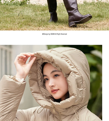 Semir Down Jacket Women Long Warm 2023 Winter New Loose Waterproof Hooded Jacket Kafinashop