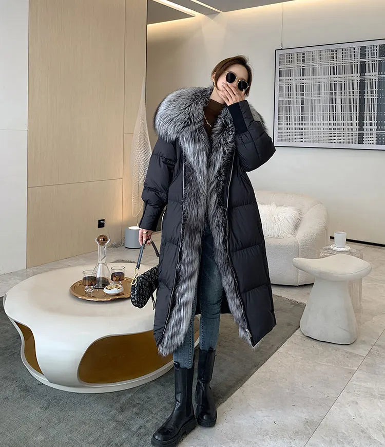 2024 New Winter Women Warm Coat 90% Goose Down Jacket Long Real Fox Fur Collar Thick Luxury Outerwear Female Coat Streetwear Kafinashop