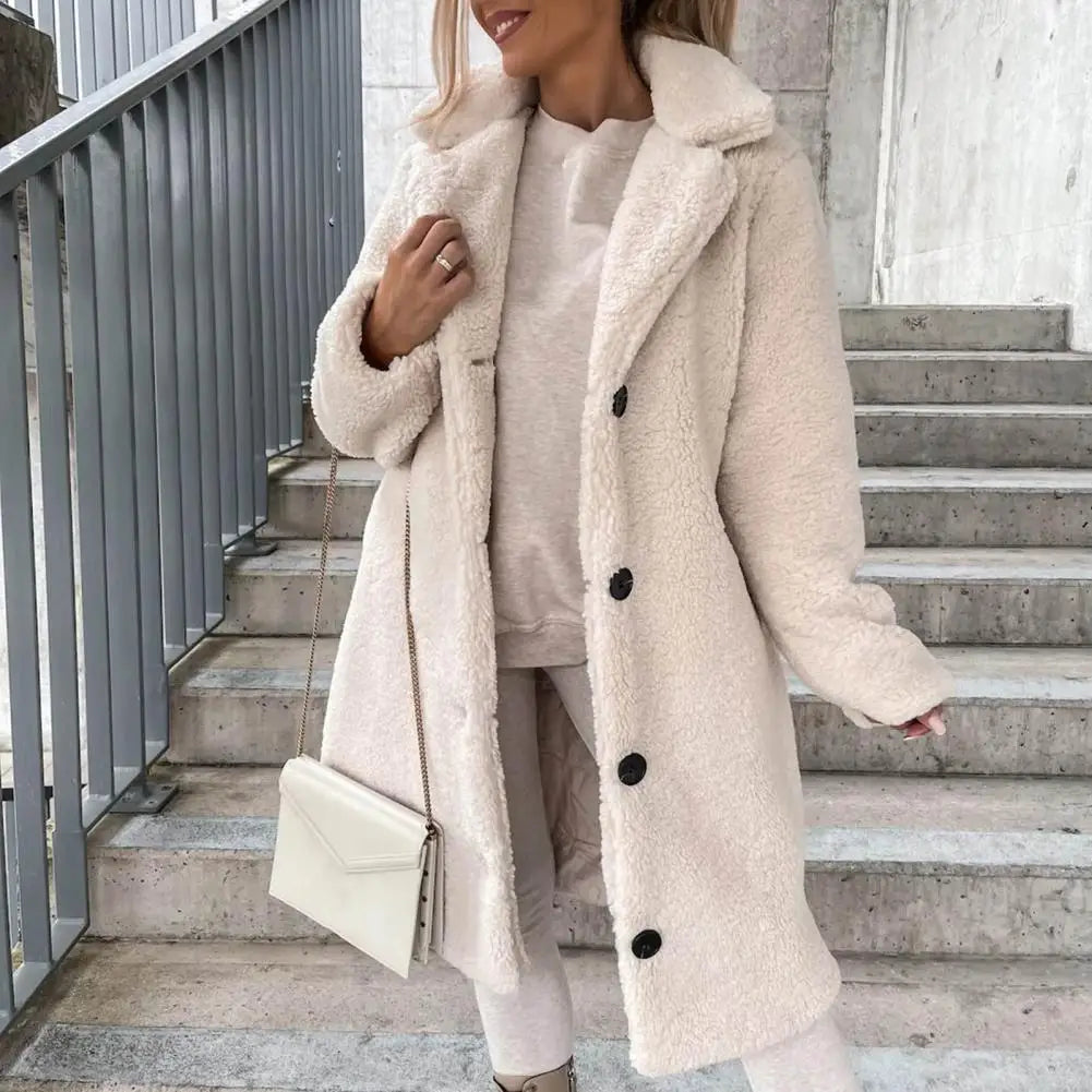 Popular  Women Teddy Jacket Super Soft Coldproof Single-breasted Trench Coat Plush Autumn Winter Women Outwear for Travel Kafinashop