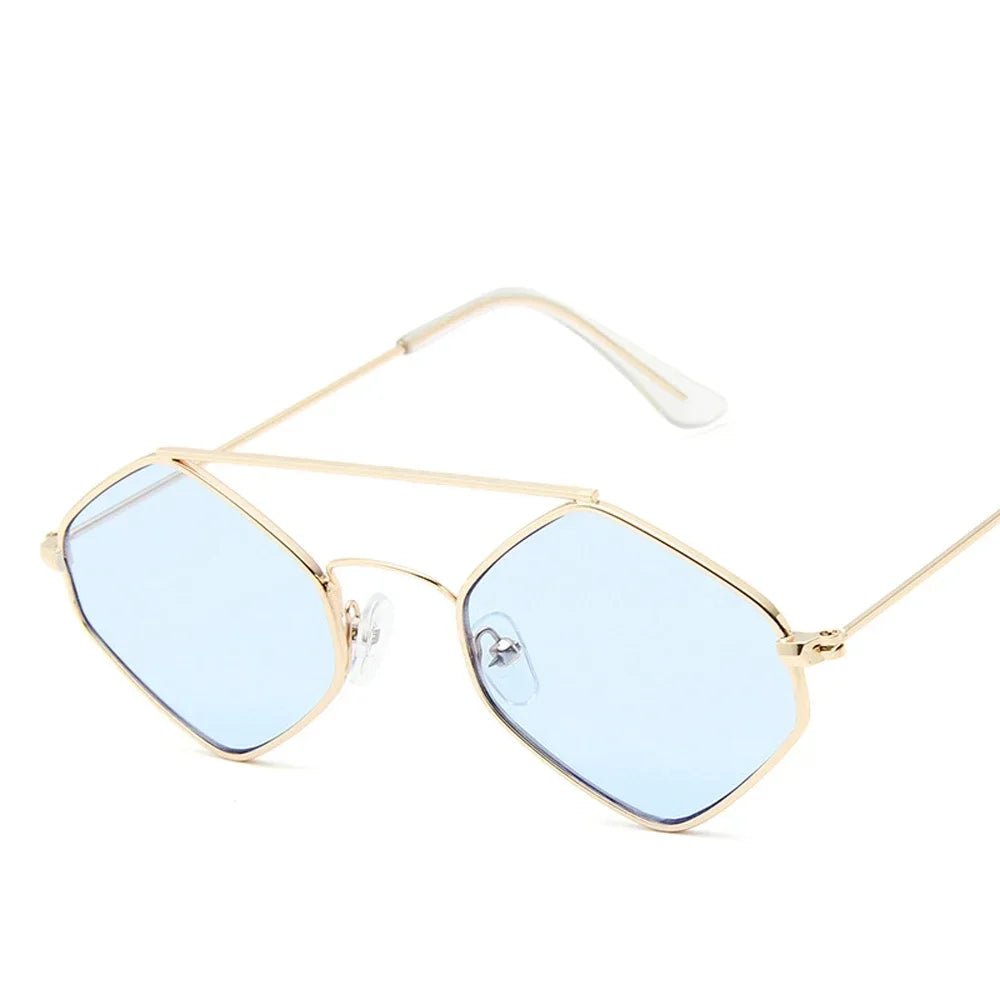 Polygonal Ocean Sunglasses for Women with Retro Metal Frame and Double Beam Design Kafinashop