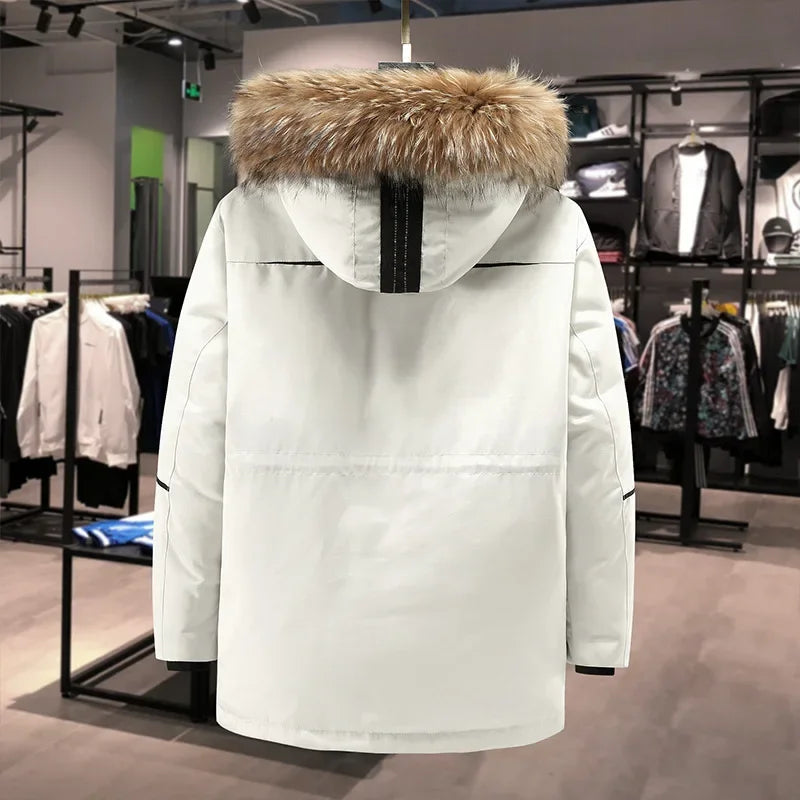 Men's Ultimate Winter Parka -30°C Warmth, 90% White Duck Down, Thickened Mid-Length Coat with Large Real Fur Collar, Overcoat Kafinashop