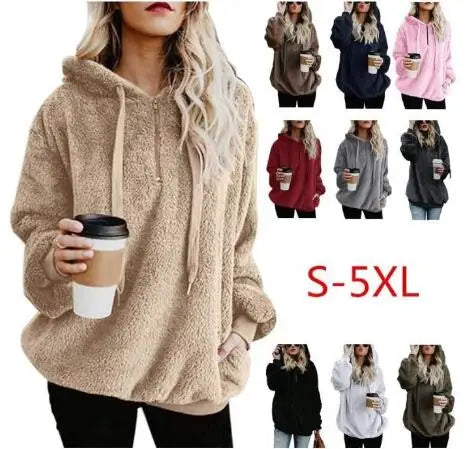 Hoodies Women Warm Hot Style Pure Color Long Sleeve fleece women's Fleece Woollen sweatershirts Clothing YSY010 Kafinashop