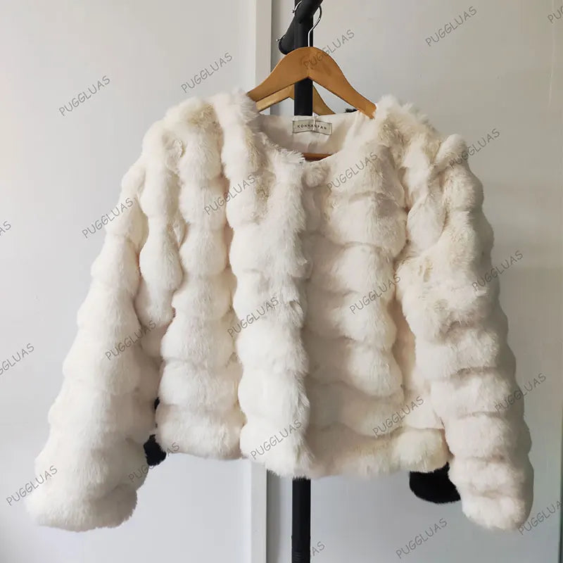 2023 Winter Fashion Faux Fur Coat Women Korea Fashion Warm Feather Coats Cardigan Short Outercoat Lady Party Elegant Outfits New Kafinashop