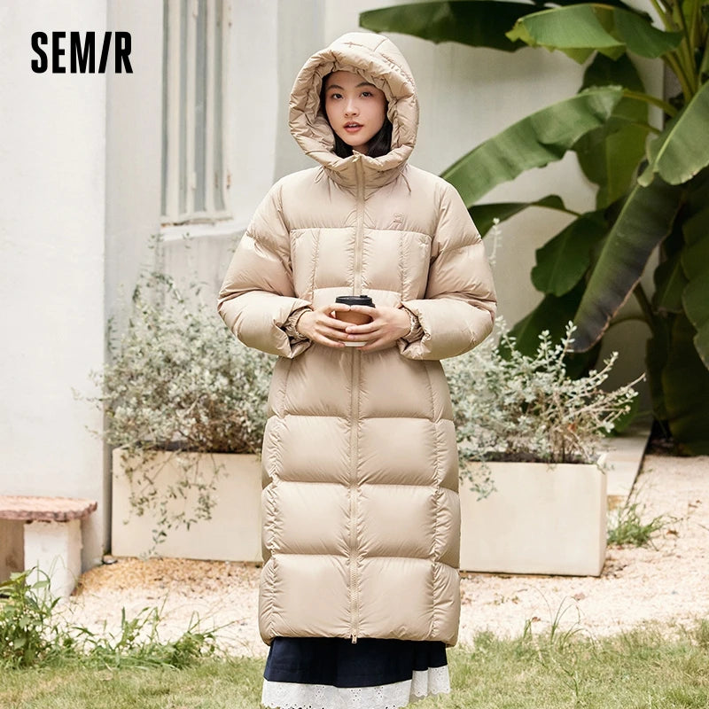 Semir Down Jacket Women Long Warm 2023 Winter New Loose Waterproof Hooded Jacket Kafinashop