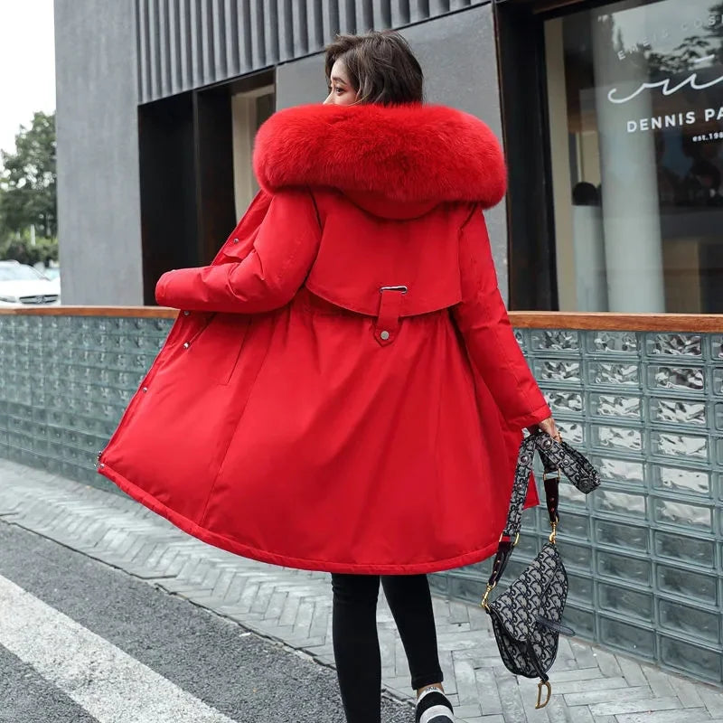 Winter Jacket 2023 New Women Parka Clothes Long Coat Wool Liner Hooded Jacket Fur Collar Thick Warm Snow Wear Padded Parka 6XL Kafinashop