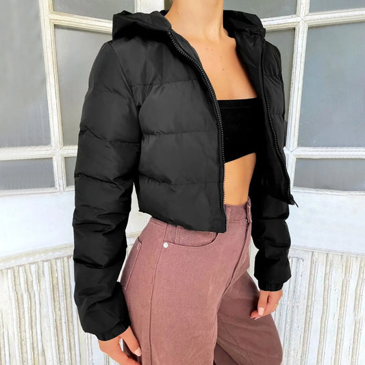 Fall Winter Solid Down Coat Puffer Jacket And Coats For Women Bubble Outerwear Cropped Outwear Zipper Oversized Overcoat Kafinashop