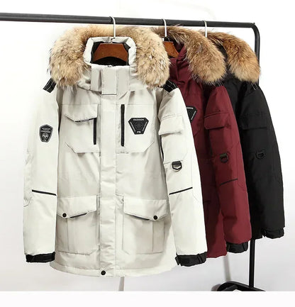 Winter Mens Down Jacket 90% White Duck Down Parkas Coat Male Mid-length Fur Collar -30 Degree Keep Warm Thicken Snow Overcoats Kafinashop