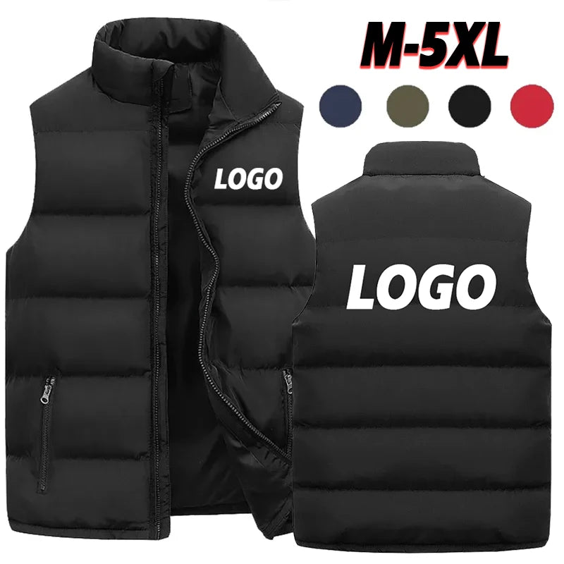 Customized Men's Vest Winter Jackets Thick Stand Collar Women's Solid Down Vest Zipper Jacket Sleeveless Kafinashop