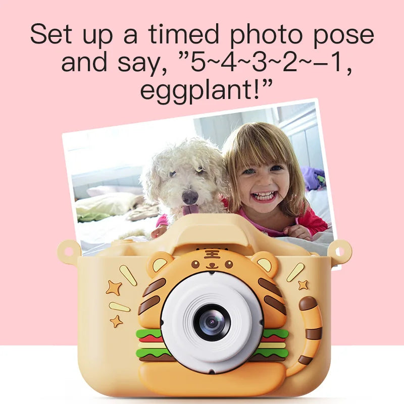 New Digital Toy Kid Camera Cute Tiger Baby Camera Toy 4000W 2.0 IPS Screen Childrens Dual Camera with 32GB Card Birthday Gift Kafinashop