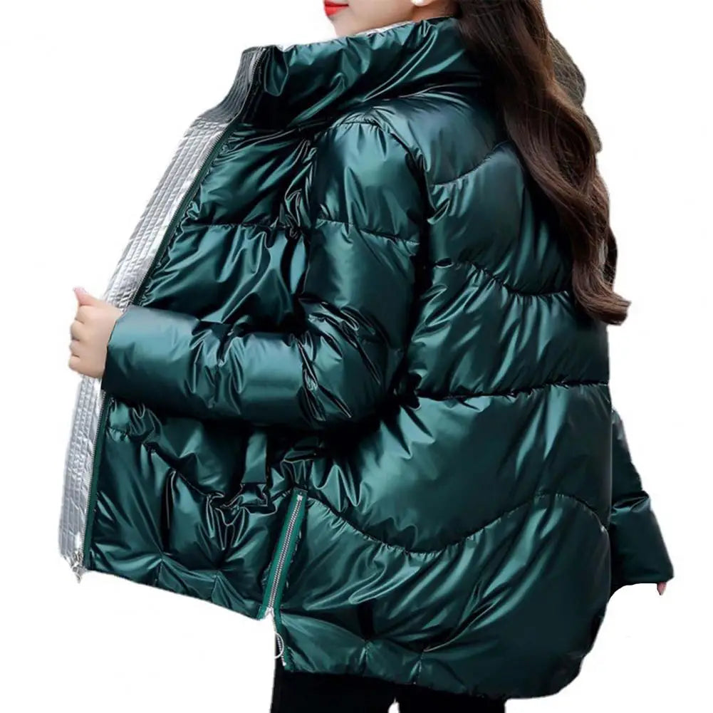 Glossy Winter Down Cotton Padded Jacket For Women Thick Bright Black Short Shiny Jacket Yellow Red Cotton Parkas Outwear Kafinashop