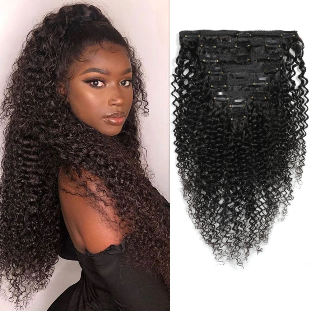 Kinky Curly Clip Ins Hair Extensions Human Hair For Black Women Brazilian Cheveux Naturels Put On And Go 3a 3b 3c Curly Clips In Ma boutique