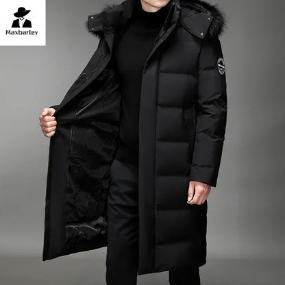 Luxury Long Down Jacket Men's Winter Korean Style Detachable Fur Collar Cap White Duck Down Warm Coat Brand Lightweight Parka Kafinashop