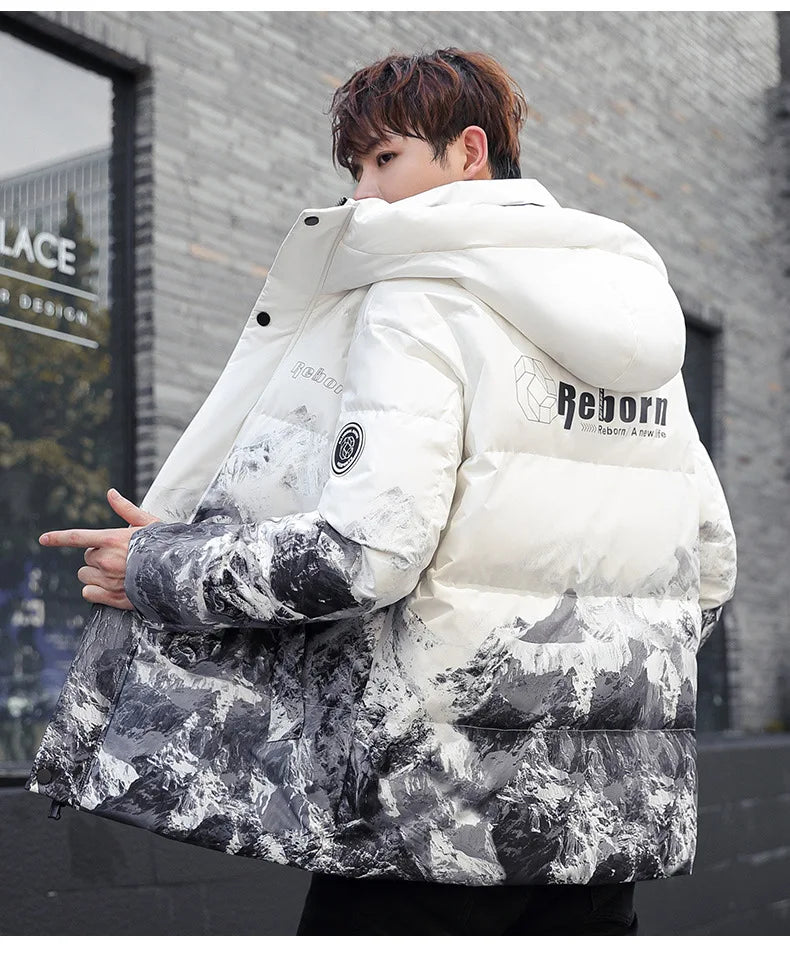 Winter New Fashion Men Gradient Color Casual Down Jackets Hooded Duck Down Coats Quality Male Outdoor Windproof Jackets Size 3XL Kafinashop