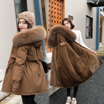 Women Parka Fashion Long Coat Wool Liner Hooded Parkas 2023 New Winter Jacket Slim with Fur Collar Warm Snow Wear Padded Clothes Kafinashop