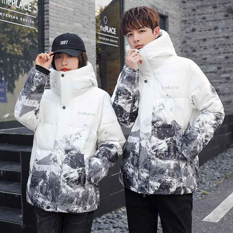 Winter New Fashion Men Gradient Color Casual Down Jackets Hooded Duck Down Coats Quality Male Outdoor Windproof Jackets Size 3XL Kafinashop