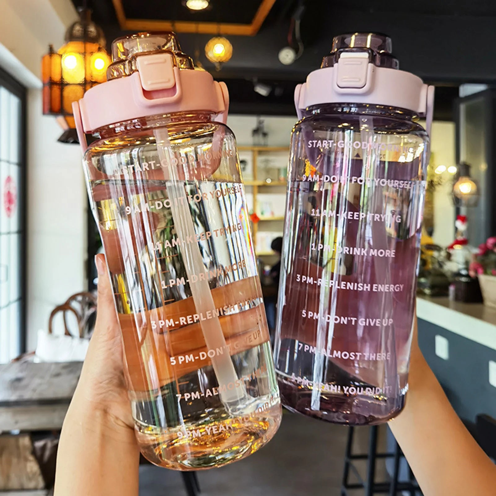 2L Large Capacity Water Bottles Portable Sports Water Bottle With Straw Fitness Bike Cup Summer With Time Marker Kafinashop