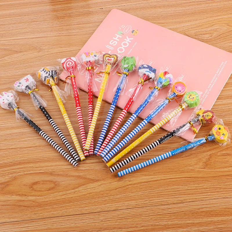 12 Pcs Wholesale Cute Cartoon Pencil with Rubber Kindergarten Prize Gift Brush Creative Stationery Student Sketch Drawing Pencil Ma boutique