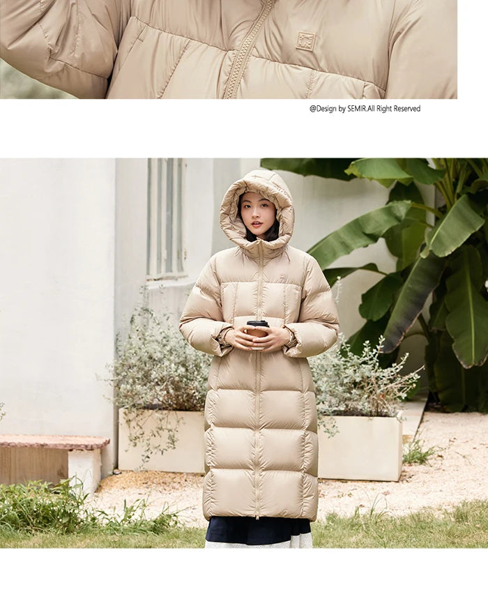 Semir Down Jacket Women Long Warm 2023 Winter New Loose Waterproof Hooded Jacket Kafinashop