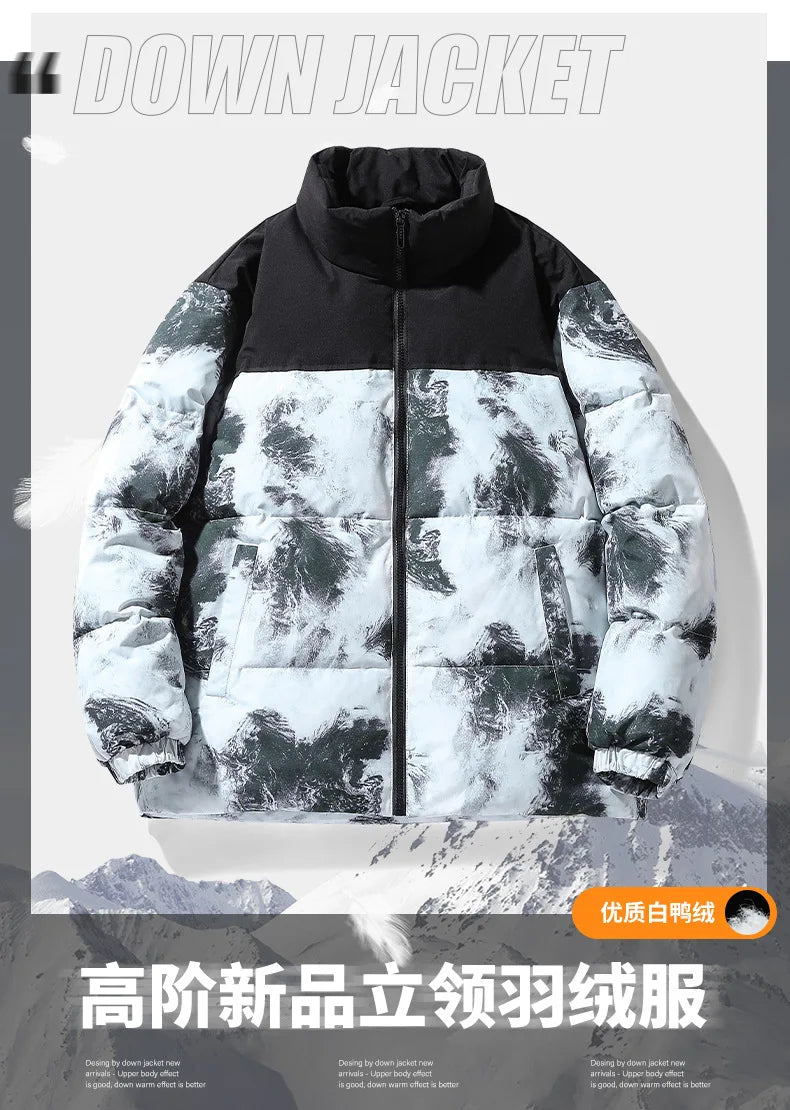 -30 Degree Mens New Winter Down Jackets Mens Casual Loose Print White Duck Down Coats Outdoor Ski Thicken Warm Windproof Outwear Kafinashop