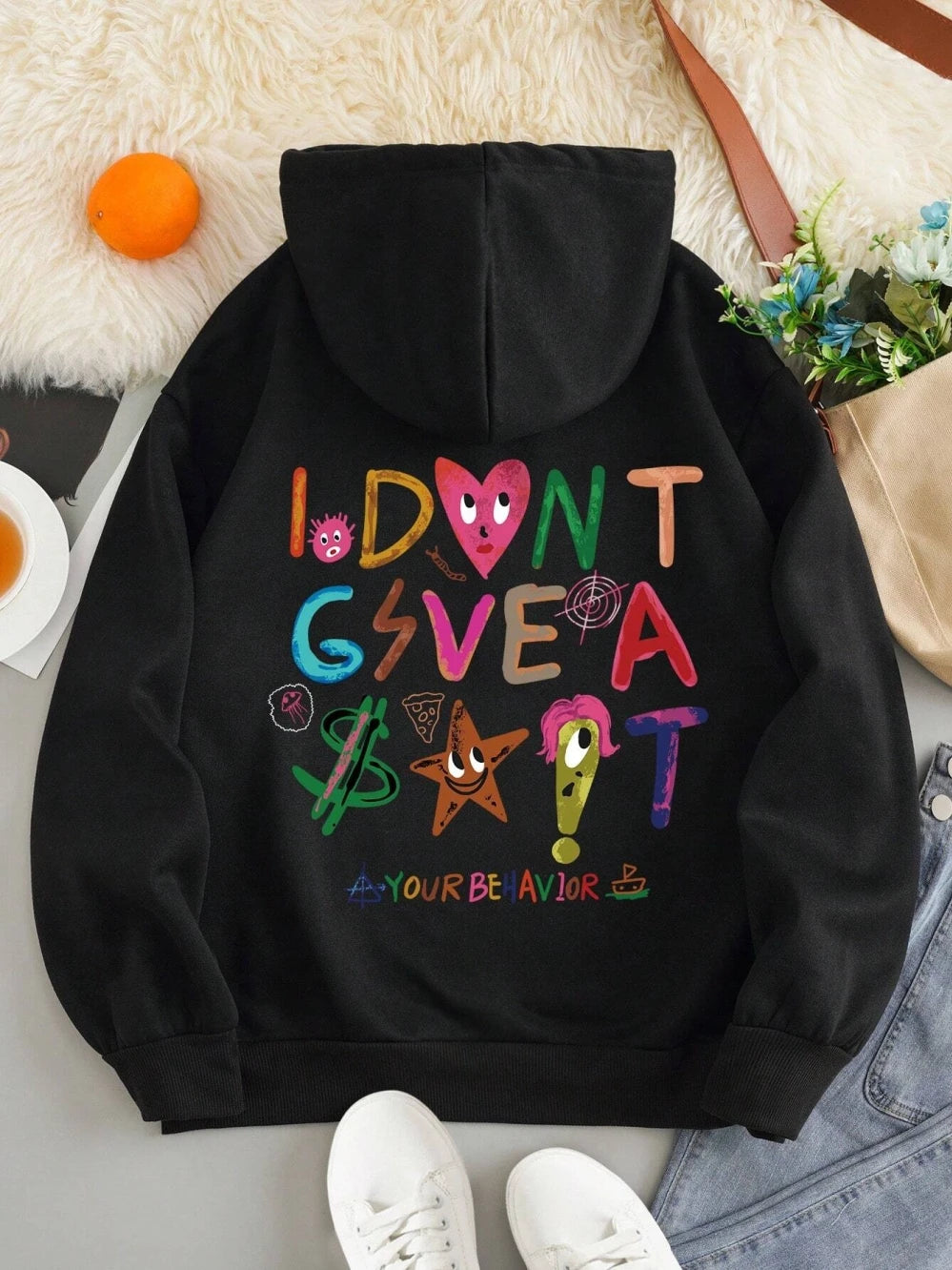 I don't Gsvea Sait Your Be Havior Funny Letter Womens Hoody Korean Fleece Sweatshirt Crewneck Hooded Street Oversize Clothes Kafinashop