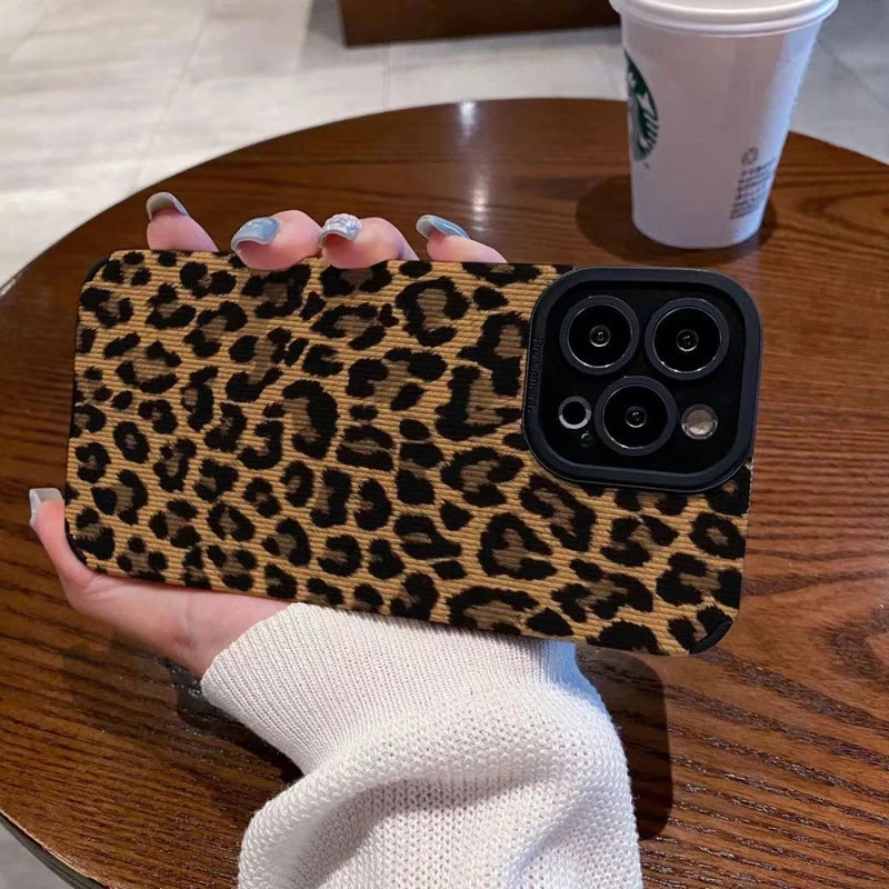 Fashion Brown Leopard Silicone Leather Case For iPhone 14 16 15 Pro Max 11 12 13 Mini SE 7 8 Plus X XR XS Soft Shockproof Cover Kafinashop