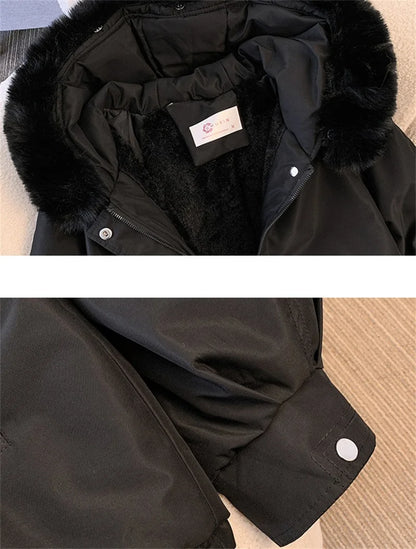 2023 New Fashion Women Winter Jacket Fake Fur Collar Oversized Long Coat Hooded Warm Lining Female Puffer Jacket Parkas Mujer Kafinashop