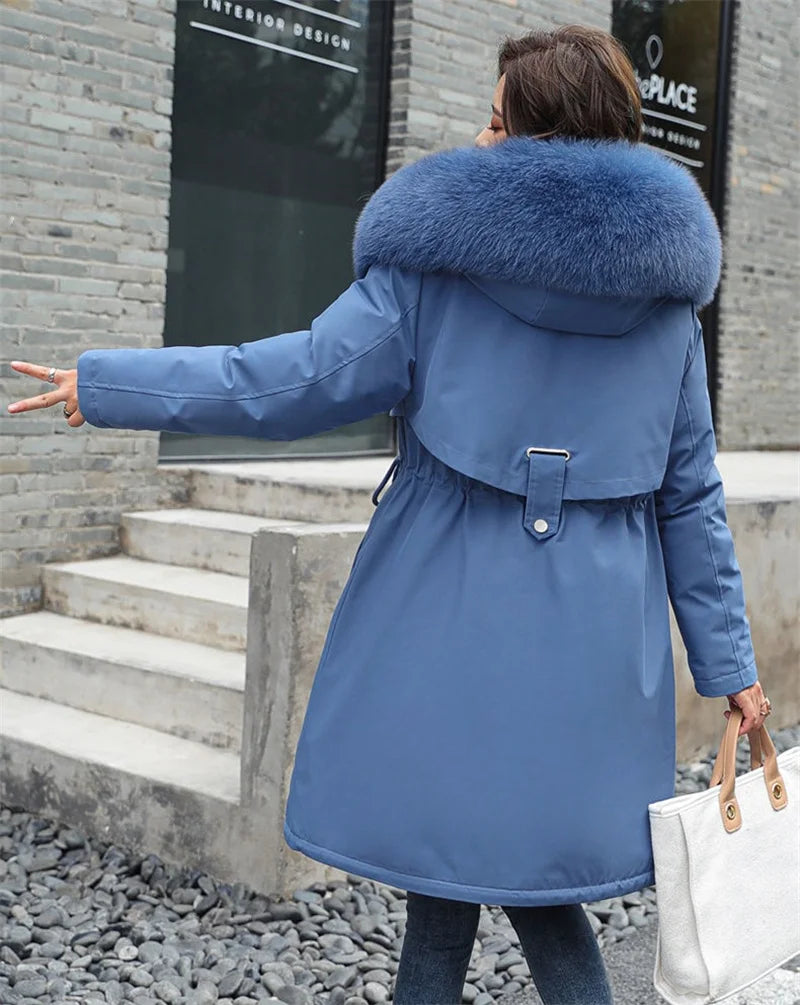 Winter Jacket 2023 New Women Parka Clothes Long Coat Wool Liner Hooded Jacket Fur Collar Thick Warm Snow Wear Padded Parka 6XL Kafinashop