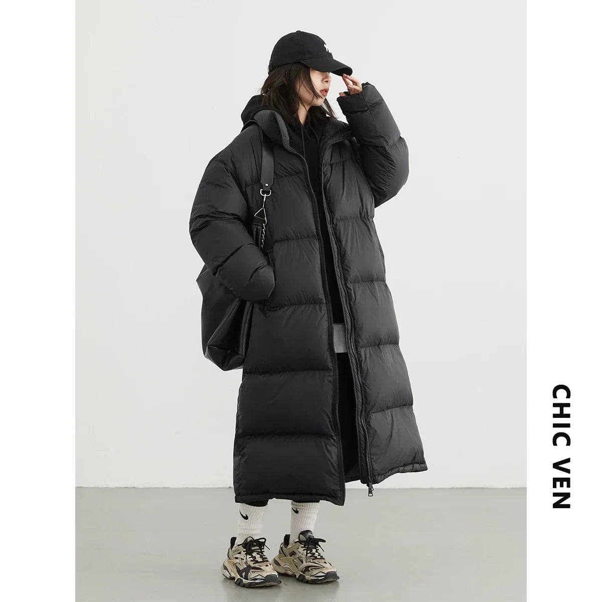 CHIC VEN Fashion Women Down Coats Long Thick Warm Down Jackets Overcoat White Duck Down Loose Casual Jacket Autumn Winter 2024 Kafinashop