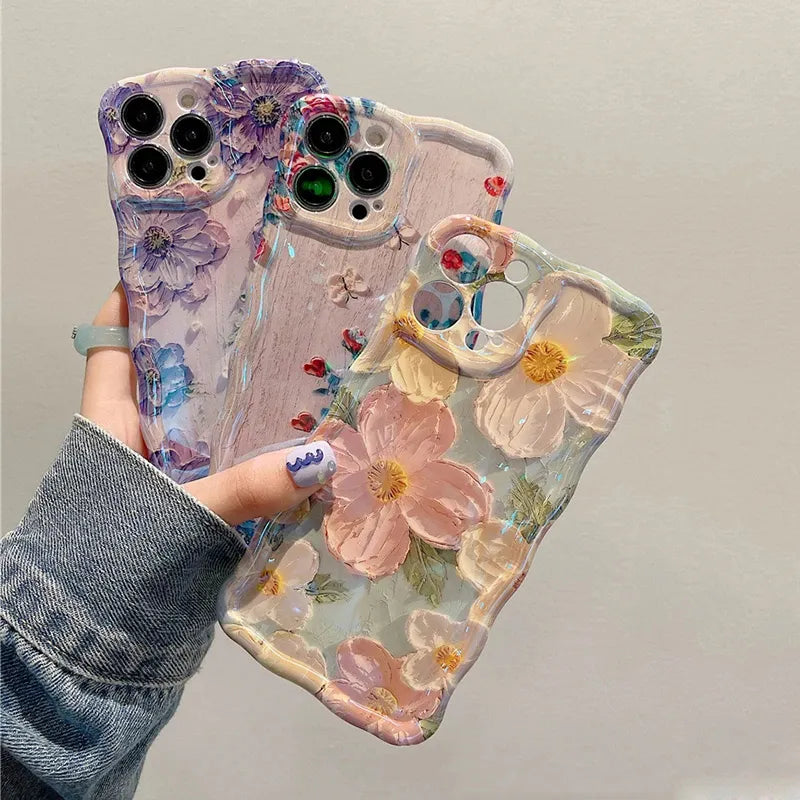 Laser Blue Light Flowers Phone Case For iPhone 14 Pro Max 11 12 13 Pro Max 14Pro 13Pro Luxury Shockproof TPU Soft Silicone Cover Kafinashop