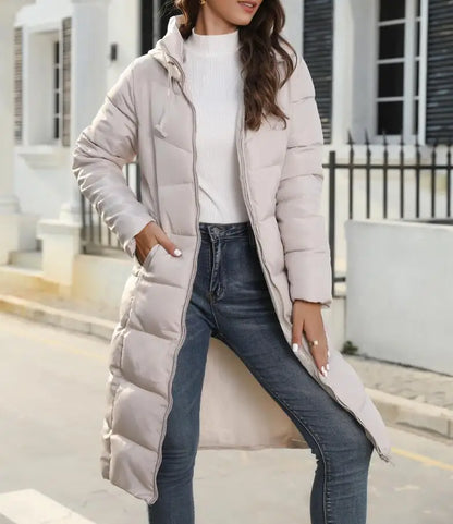 Winter New Hooded Mid Length Slim Fit Warm Long Sleeve Solid Color Down Jacket For Women,3 Colors Kafinashop