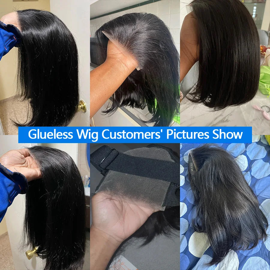 Bob Glueless Wig Human Hair Ready To Wear Short Bob Wig Lace Front Human Hair Wigs 4X4 Transparent lace CLosure Wigs Glueless Preplucked Human Wigs Ready To Go 1-3 Working Days Fast Delivery  For Black Women Kafinashop