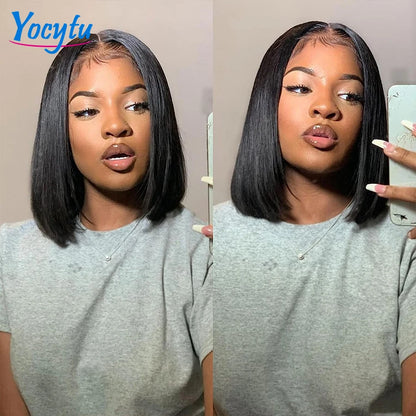 Bob Glueless Wig Human Hair Ready To Wear Short Bob Wig Lace Front Human Hair Wigs 4X4 Transparent lace CLosure Wigs Glueless Preplucked Human Wigs Ready To Go 1-3 Working Days Fast Delivery  For Black Women Kafinashop