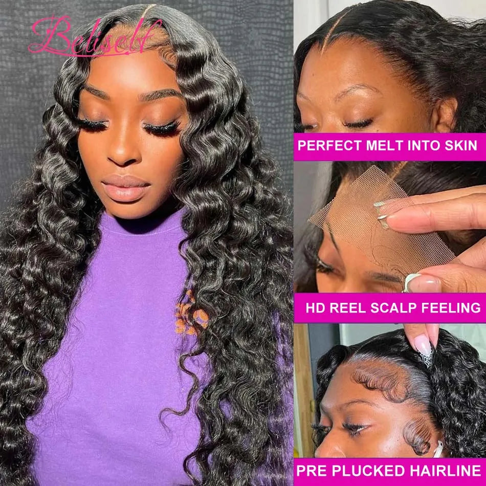 13×6 Loose Deep Wave Wig HD Lace Frontal Wigs Pre Plucked Glueless 13X6 HD Lace Human Hair Wigs Deep Wave 5x5 Closure Wig Kafinashop