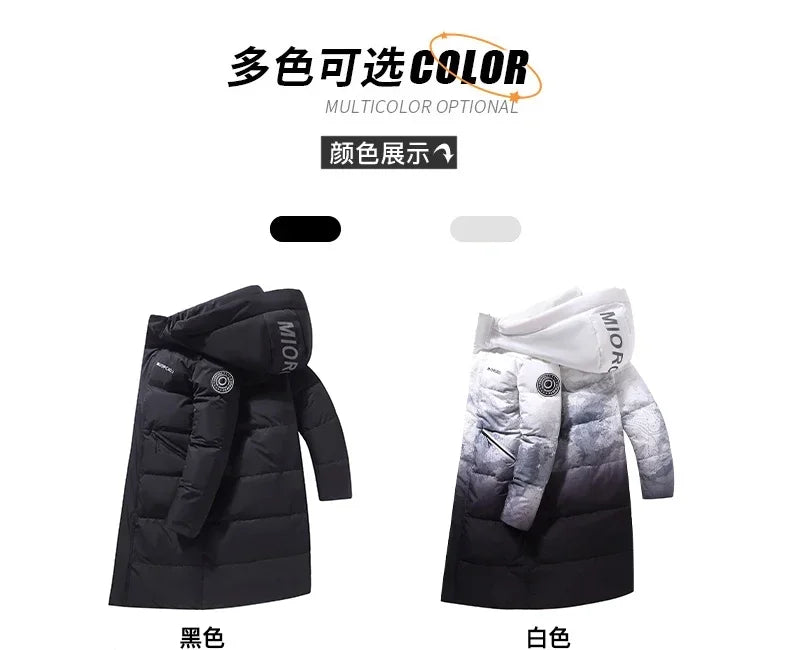 2025 New Couple's White Duck Down Jacket Men's And Women's Medium Length Over The Knee Winter Hooded Zipper Warm And Thick Coat Kafinashop