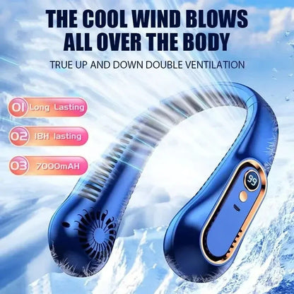 Neck Bladeless Fan Mini Ultra Long Life Portable Lazy Silent Fan Usb Charging Student Sports Office Digital Display Power 5 Gear Ma boutique