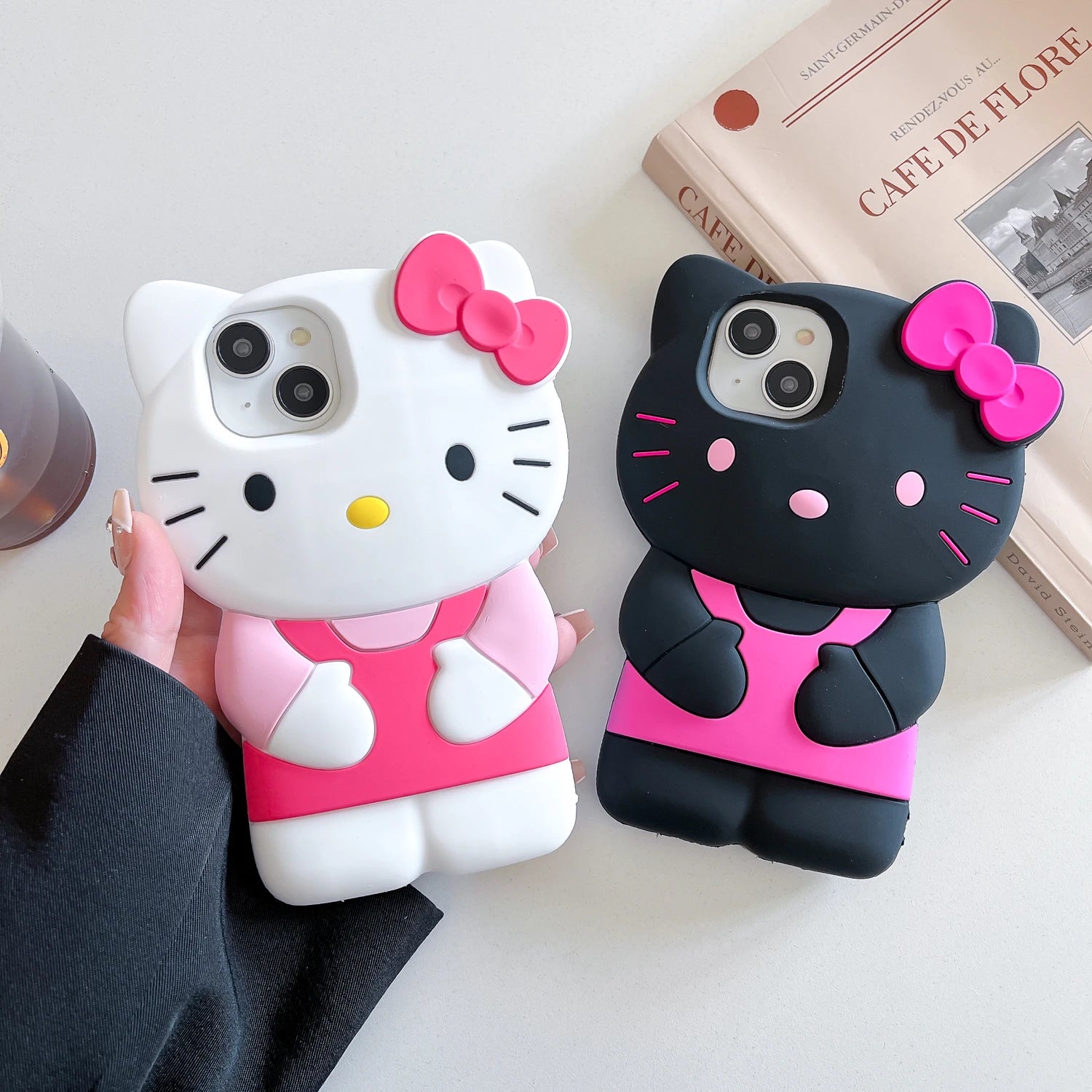 For iPhone 15 14 Plus 13 Pro Max 12 Mini 11 X XS Max XR 7 8 SE Color Bowknot Hello Kitty Cartoon Silicon Back Soft Phone Case Kafinashop