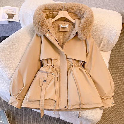 2023 New Fashion Women Winter Jacket Fake Fur Collar Oversized Long Coat Hooded Warm Lining Female Puffer Jacket Parkas Mujer Kafinashop