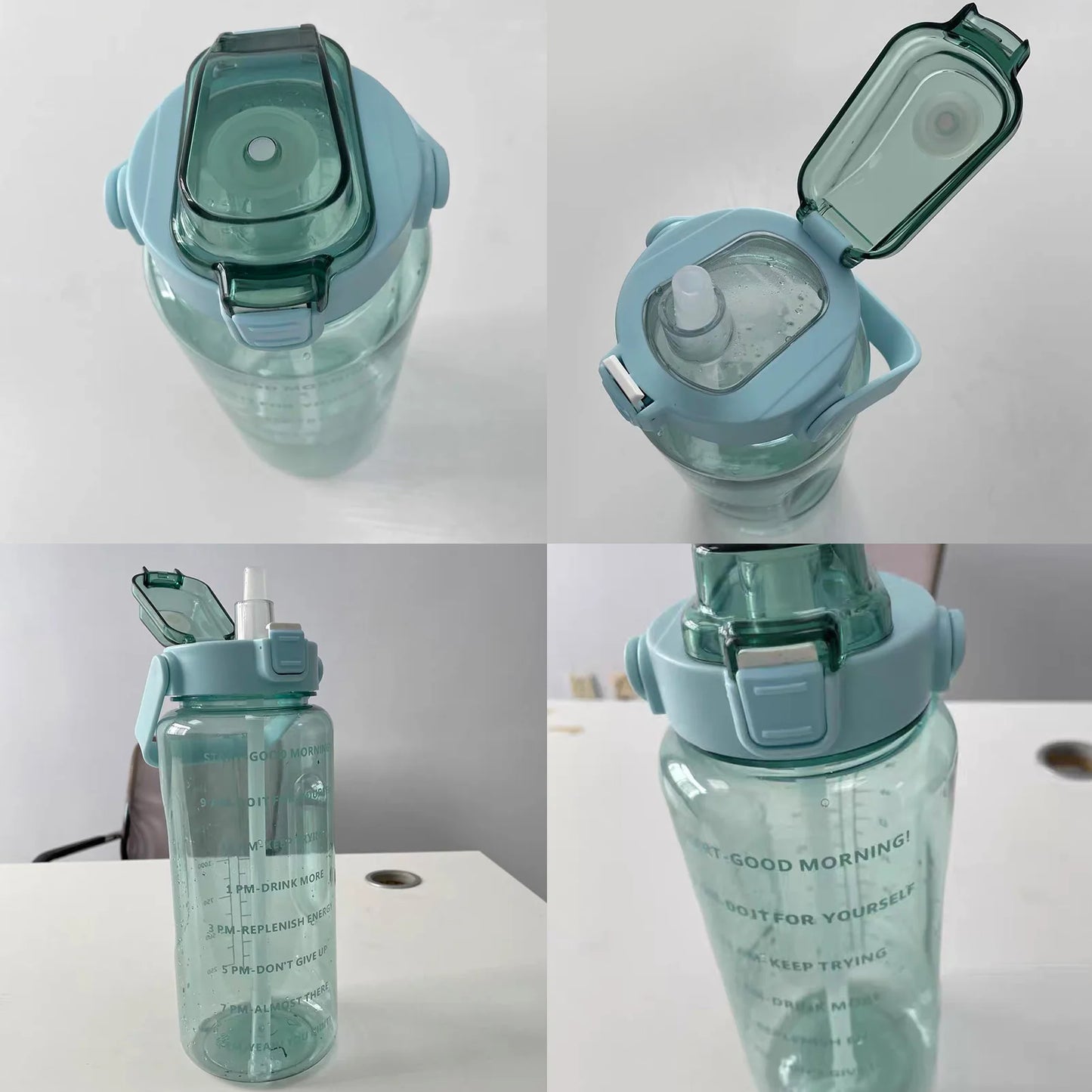 2L Large Capacity Water Bottles Portable Sports Water Bottle With Straw Fitness Bike Cup Summer With Time Marker Kafinashop