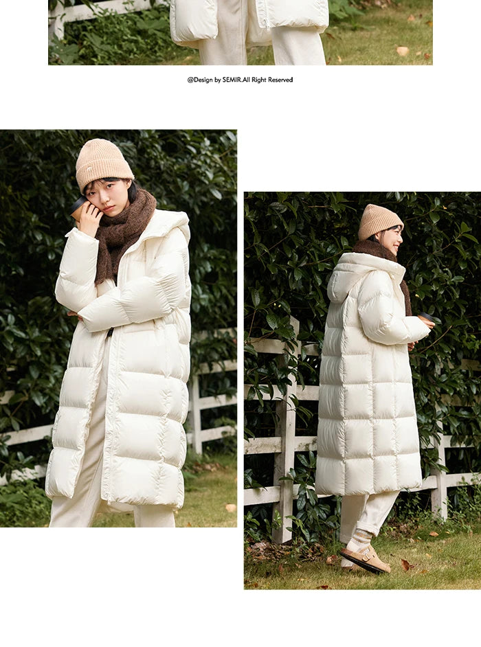 Semir Down Jacket Women Long Warm 2023 Winter New Loose Waterproof Hooded Jacket Kafinashop