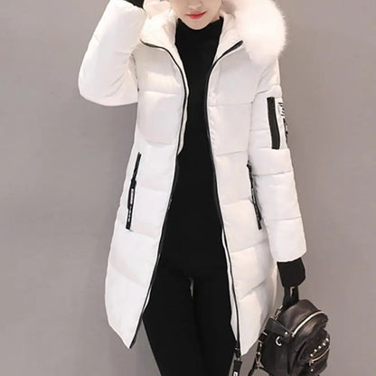 2024 New Winter Coat Women's Jacket Fur Neckline Long Basic Coats Thick Jackets Cotton Padded Outerwear Parkas Female Clothes Kafinashop