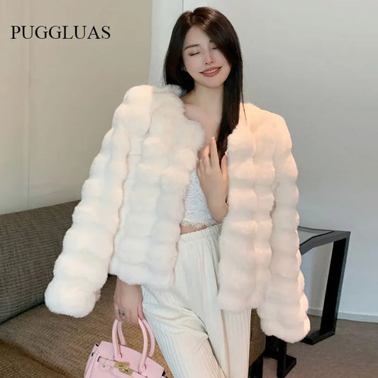 2023 Winter Fashion Faux Fur Coat Women Korea Fashion Warm Feather Coats Cardigan Short Outercoat Lady Party Elegant Outfits New Kafinashop