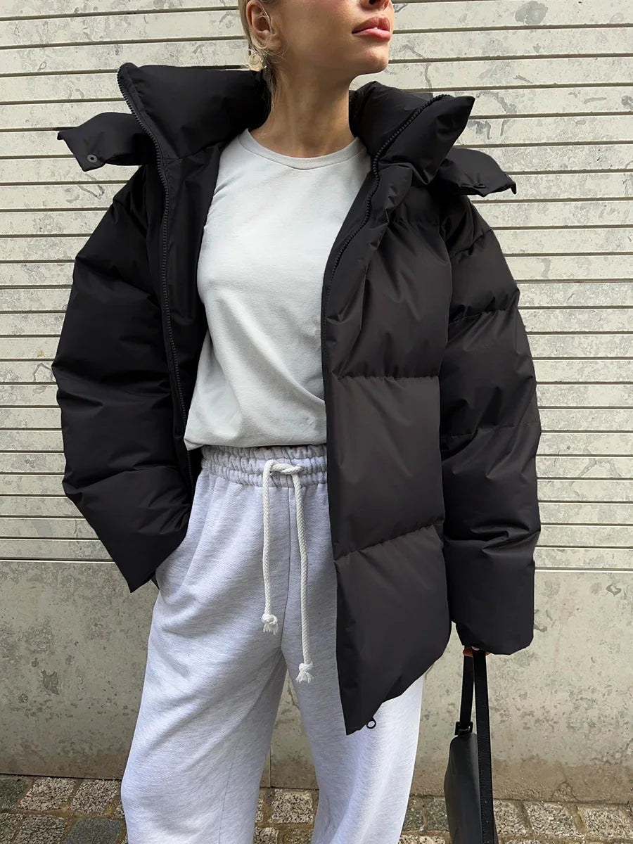 Down Jacket Women's Warm Fashionable Loose Comfortable Solid Cotton Jacket 2024 New Autumn Winter Casual Simple Daily Overwear Kafinashop